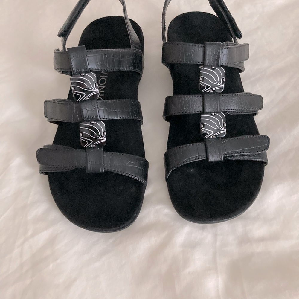Vionic Rest Amber Black Crocodile Black Sandals Size 8